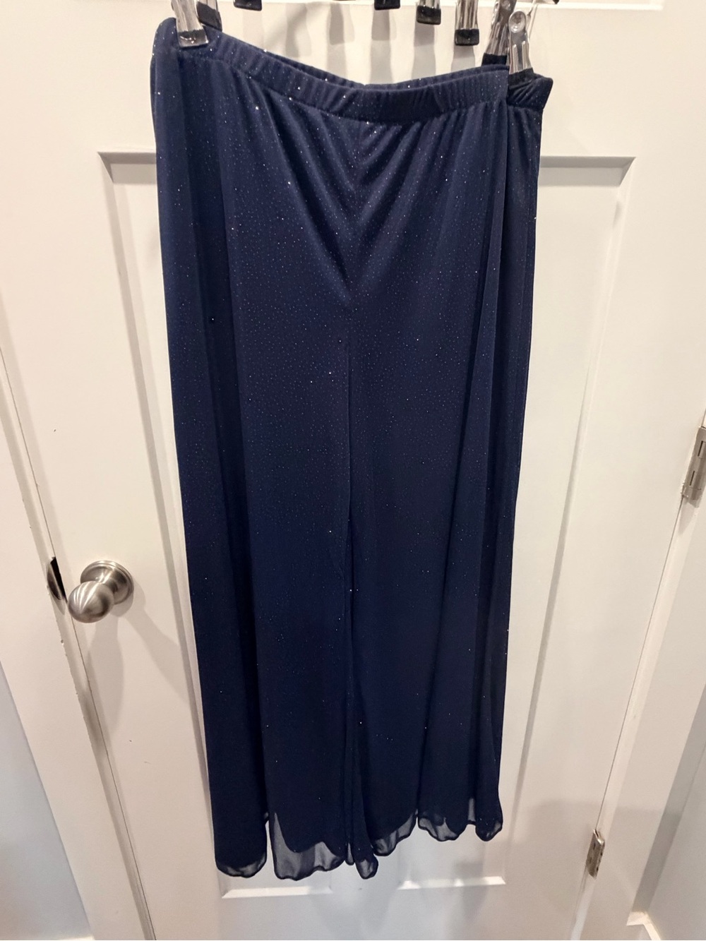S Levin Navy Glitter Wide Leg Evening Pants Large Formal Dressy Pull On USA Made